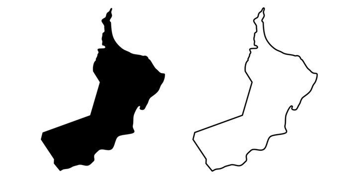Oman country map vector illustration .Minimal outline and solid black country map,Solid simple style.Oman country map silhouette black illustration. Black and white. Vector editable
