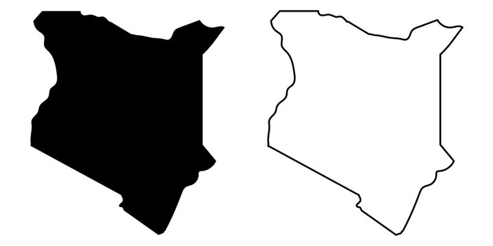 Kenya country vector map in simplified .Minimalist illustration of a Kenya map. Simple black outline illustration of the country map. Vector editable	