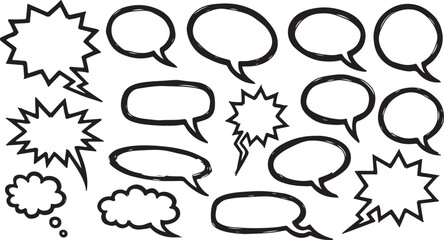 Fototapeta premium Set of Empty Speech Bubbles and Thought Bubbles in Black and White