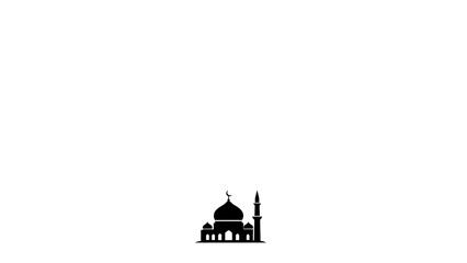 Naklejka premium Black silhouette of a mosque with a dome and minaret on a white background, representing Islamic architecture and worship.