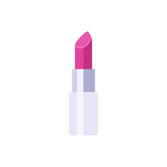 Barbiecore pink lipstick in silver tube makeup icon, colorful vector flat style illustration