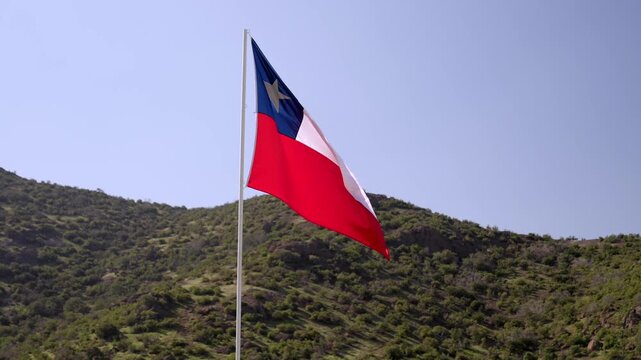 Bandera de Chile ondeando al viento con cielo azul &ndash; s&iacute;mbolo nacional