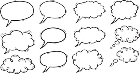 Fototapeta premium Set of Empty Speech Bubbles and Thought Bubbles in Black and White