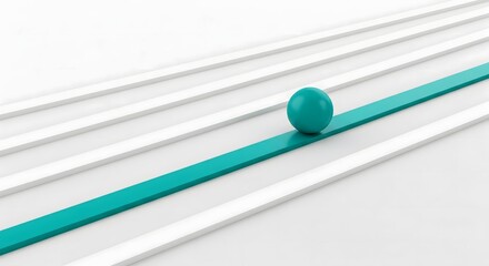Single teal sphere moving along distinct path across parallel lines symbolizing focus clarity direction progress and choosing a clear route among many options