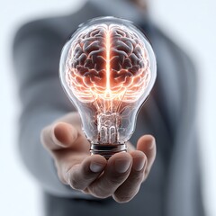 Ultra-detailed illustration of a businessman drawing a glowing light bulb symbolizing innovation and creative business ideas