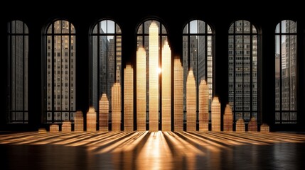 Abstract Cityscape: Modern Architecture & Golden Light Rays, Urban