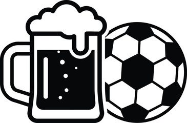 Black and White Icon of Beer and Football Soccer Match