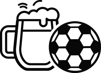 Beer Mug and Soccer Ball Icon for Sports Bar or Event