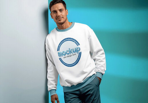 Man Wearing Sweatshirt Mockup