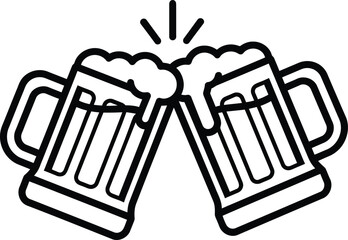 Two Beer Mugs Clinking Toast Icon Vector Line Drawing