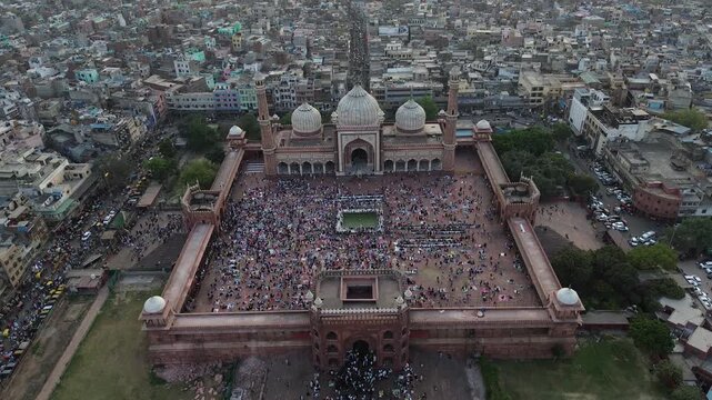 4K Drone Footage of Jama Masjid, Delhi | Aerial View of Historic Mughal Mosque and Old Delhi Cityscape, India