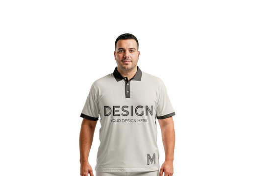 Plus Size Male Model Wearing Polo Shirt Mockup