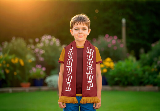 Scarf Wearing Smiling Young Boy Mockup