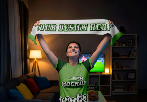 Soccer Fan Soccer Mockup Excited Female