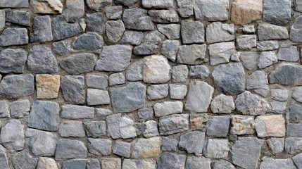Fototapeta premium Gray stone wall texture background. Abstract rock pattern surface for house construction. Rustic natural brick structure for exterior design.