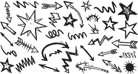 Set of hand drawn elements doodle comics isolated on white background. Speech bubbles with the words