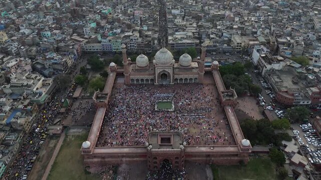 4K Drone Footage of Jama Masjid, Delhi | Aerial View of Historic Mughal Mosque and Old Delhi Cityscape, India