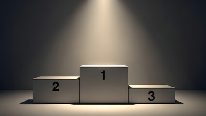 Award podium with spotlight for 1st 2nd and 3rd place winners