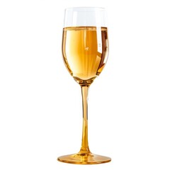Obraz premium Single glass of white wine is standing on a white background, its contents sparkling