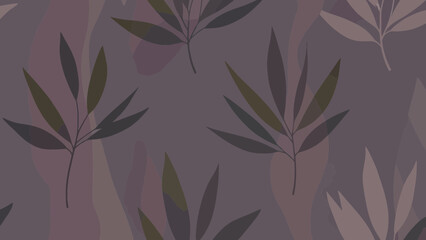 Fototapeta premium Abstract Bamboo Leaves Pattern, Minimalist Nature Design, Soft Purple and Green Tones