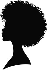 Woman profile silhouette with curly hair, artistic head design, black minimal art, beauty concept, creative hairstyle, emotional expression