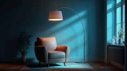 Cozy Living Room Interior: Armchair, Warm Lamp, Peaceful Mood, Interior design, Home