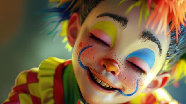 A vivid of a jester with exaggerated features and vibrant colors.