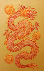 Fototapeta premium Traditional Red Dragon on Gold Background