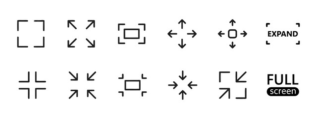 Expand and fullscreen icon set illustration representing maximize resize zoom enlarge extend showing control options for website ui design © md