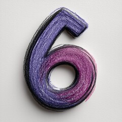 Hand-Drawn Number 6 in Purple and Black Crayon