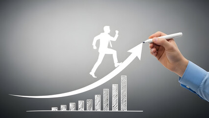 Business growth and success concept with hand drawing increasing graph