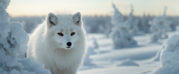 Fototapeta premium Yamal peninsula Arctic fox sporting winter fur in Russian Arctic