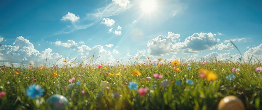 Bright and colorful scene of a grassy field