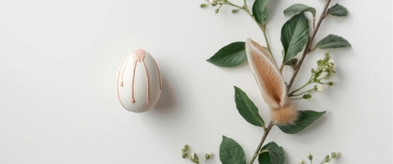 Creative Easter concept showcasing egg and pastel pink dripping paint, Easter dying idea, and simple holiday background