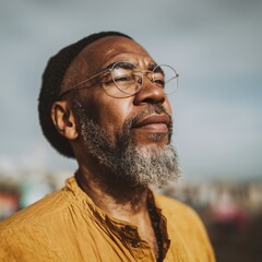 Thoughtful Man Gazing at Sky on Beach Day