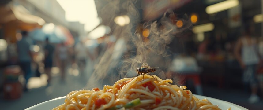 Fly contacts food, potential carrier of communicable diseases