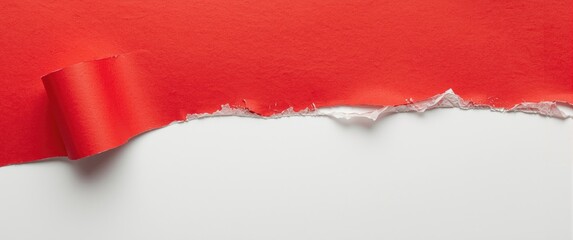 Obraz premium Red colored paper with a tear and hole on white background, suitable for background design