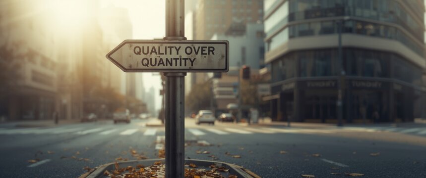 Signpost Showing the Path to Quality Over Quantity