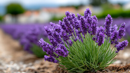 Fototapeta premium Lavender flowers in vibrant bloom in a picturesque field landscape