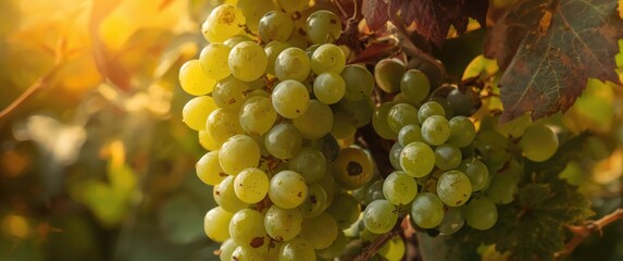 Obraz premium Ripe green sweet grapes, a delicious and nutritious harvest snack