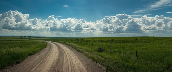 Fototapeta premium Summer day with a dramatic dirt road scene