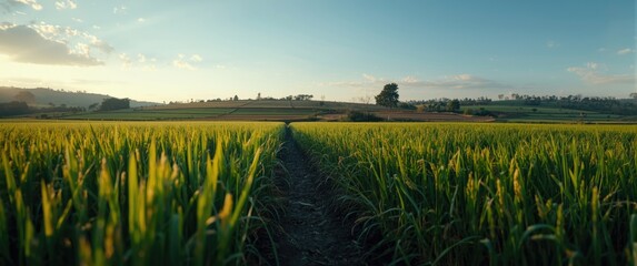 Fototapeta premium The growth of rice in rice paddies
