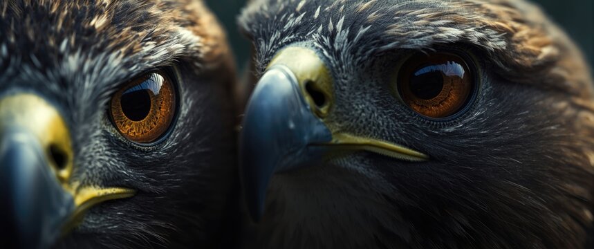 Close-up of the eyes of an eagle and a goshawk