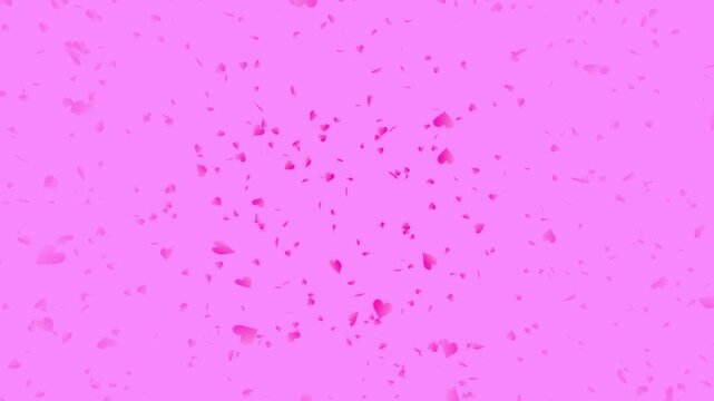 Pink heart shapes being lit up and falling down on pale pink background. Abstract background for Happy Valentine's day and wedding ceremony.