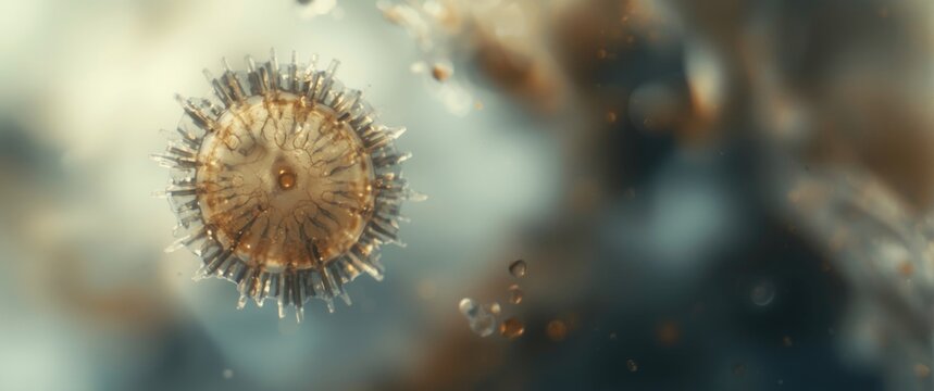 Selective focus on Marine diatom Trieres sp., formerly Odontella sp., preserved in Lugol solution