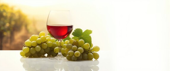 Obraz premium A glass of wine with grapes on a white backdrop