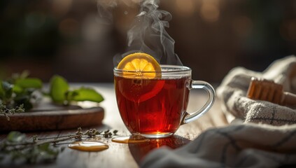 Black tea with lemon and honey, prepared for calming and health-supportive drinks