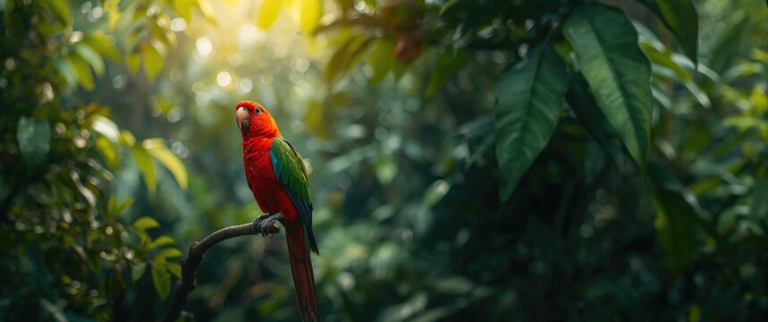 Elegant Chattering Lory (Lorius garrulus) in the treetops
