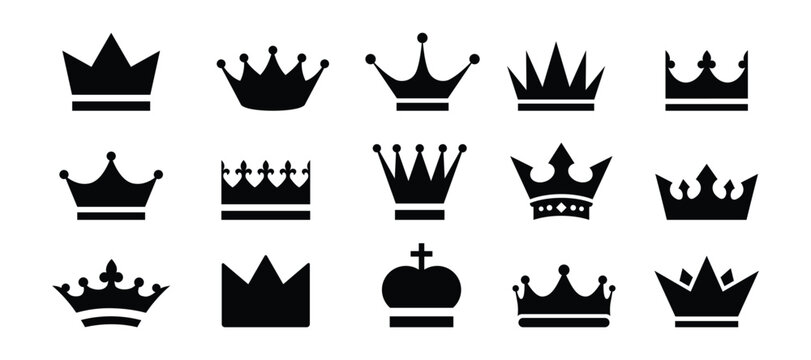 Crown icons set. Crown symbol collection. Royal crown silhouette icons set. Vector illustration