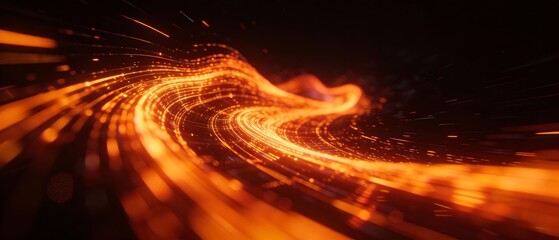 燃えるオレンジの光波が躍動する抽象的エネルギー